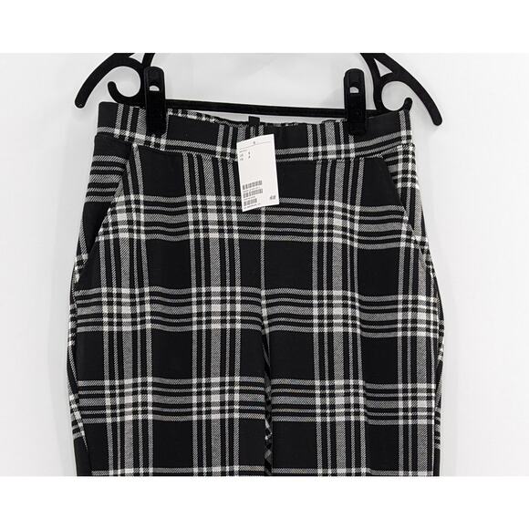H&M Black & White Check Plaid Pants Trousers Size Small - Picture 2 of 9